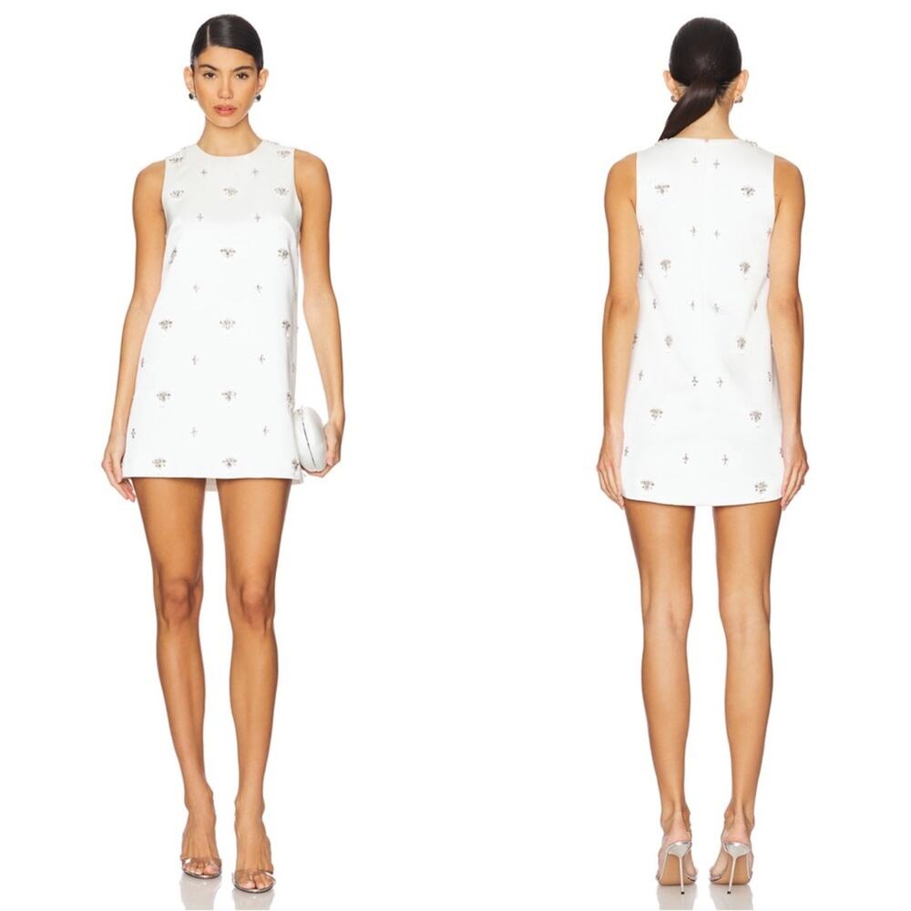 RETROFETE Tylee Crystal Embellished Satin White Mini Dress Size XS - Picture 2 of 16